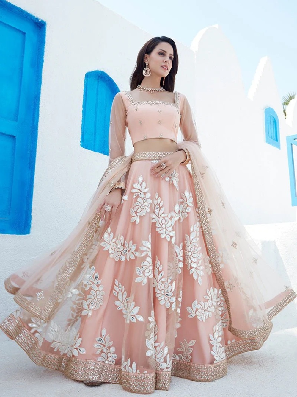 Elegant Blush Pink Embroidered Lehenga Set